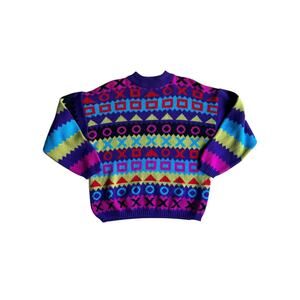 Vintage 90s Funky Colorful Exclusive Imports UNISEX Knit Sweater Size Medium